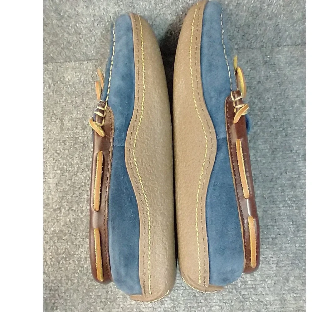 LL Bean Wicked Good Moccasins Mens 10 Blue Suede Shearling Slippers 252655